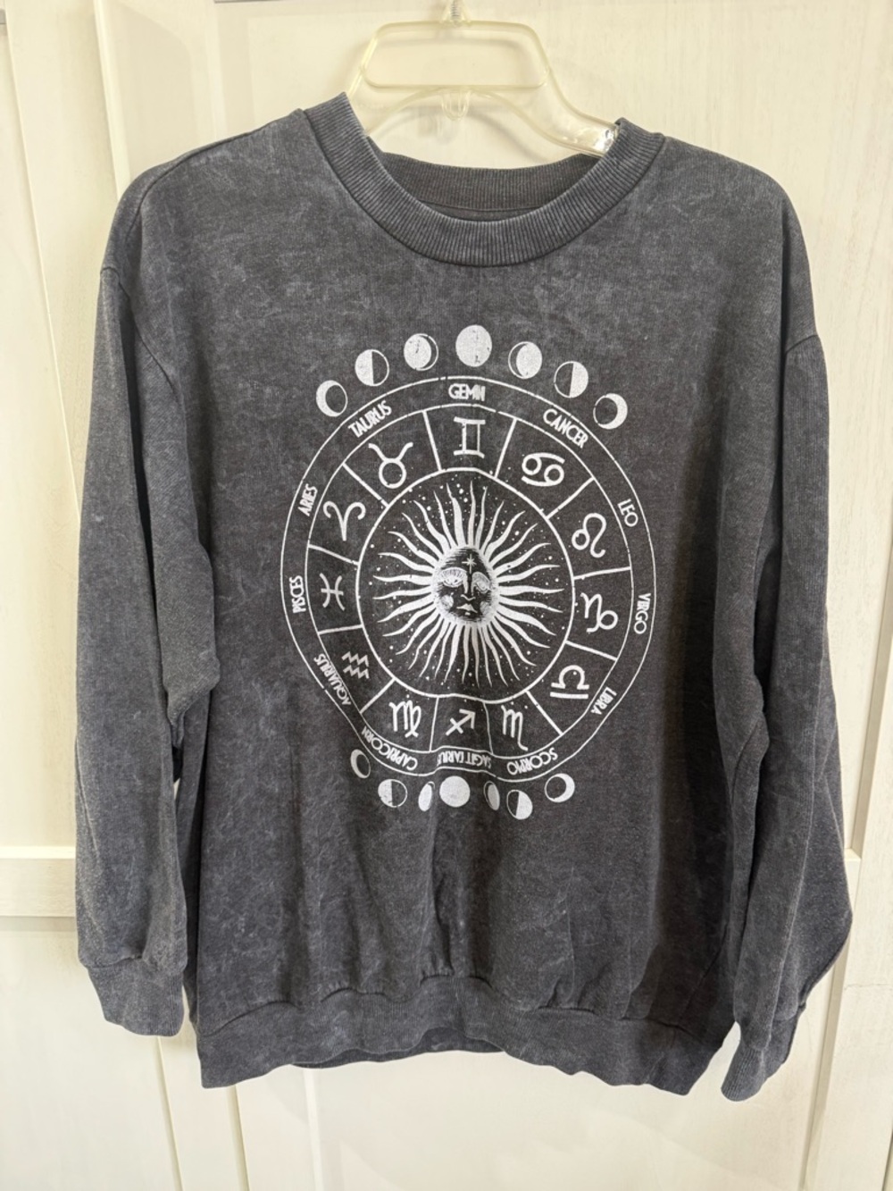 Chemistry Black Mineral-Wash Zodiac Crewneck Sweatshirt